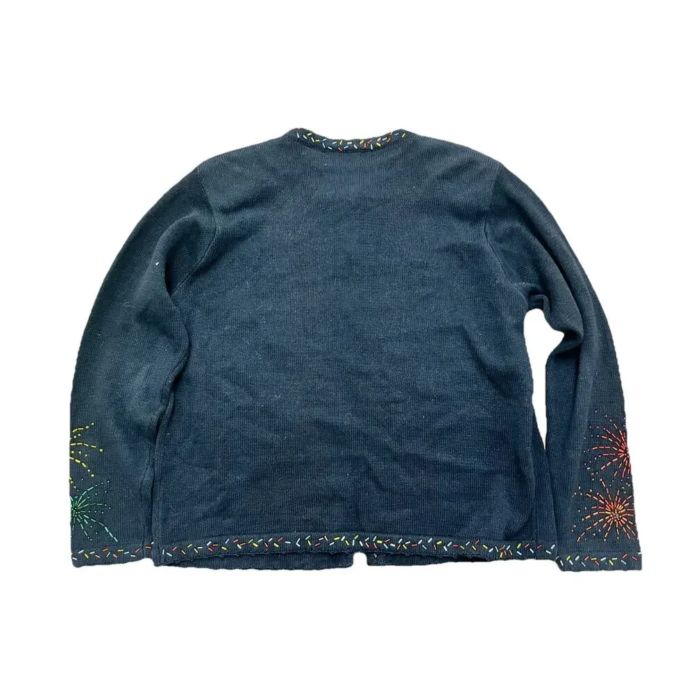 Paul Harris Design Sweater Large Y2K 2000 Times Square Beaded Embroidered Knit - Picture 2 of 8